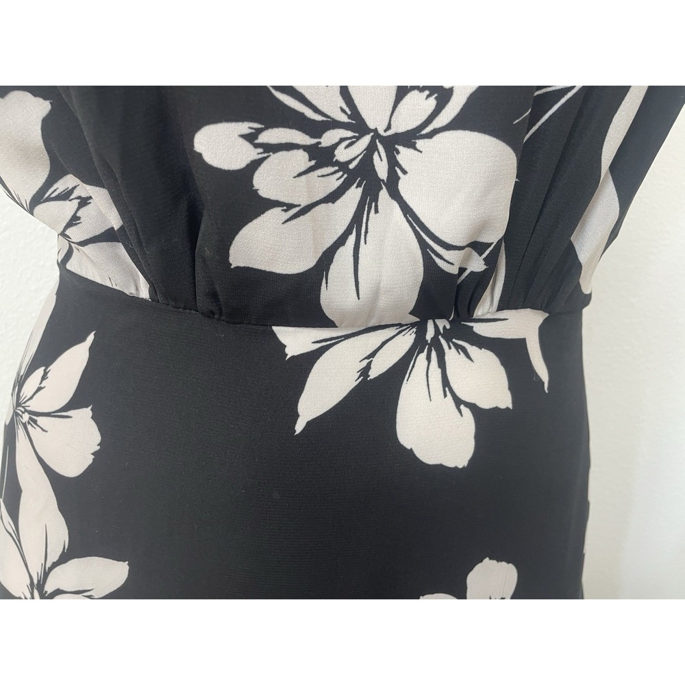 Willow Black/Grey Floral V-Back Ruffled Sleeveless Midi Sun Dress SZ Lg - Picture 6 of 14